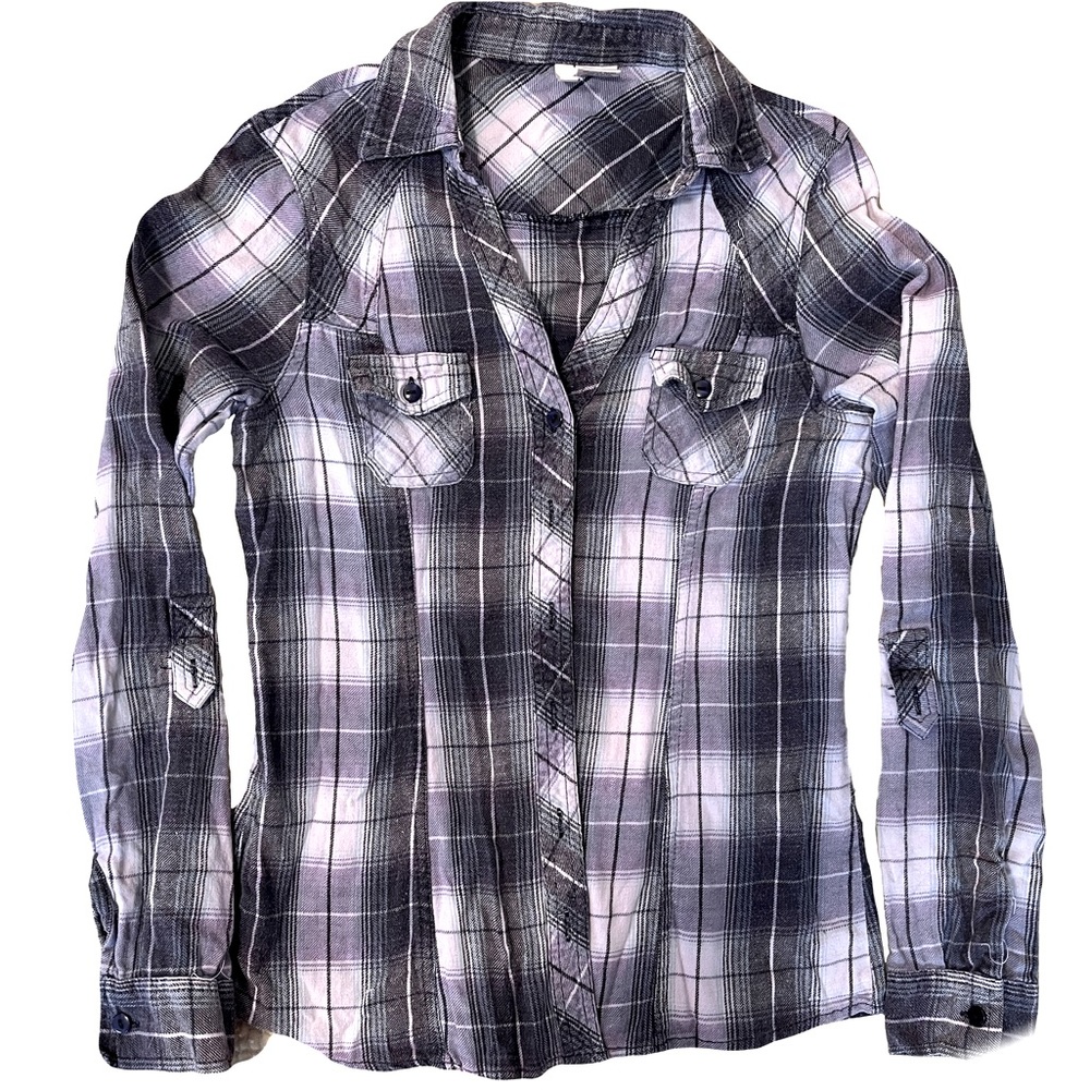 Passport B-Neck Ladies-Cut Blue/White Flannel w/Violet All cotton ButtonDown SzM